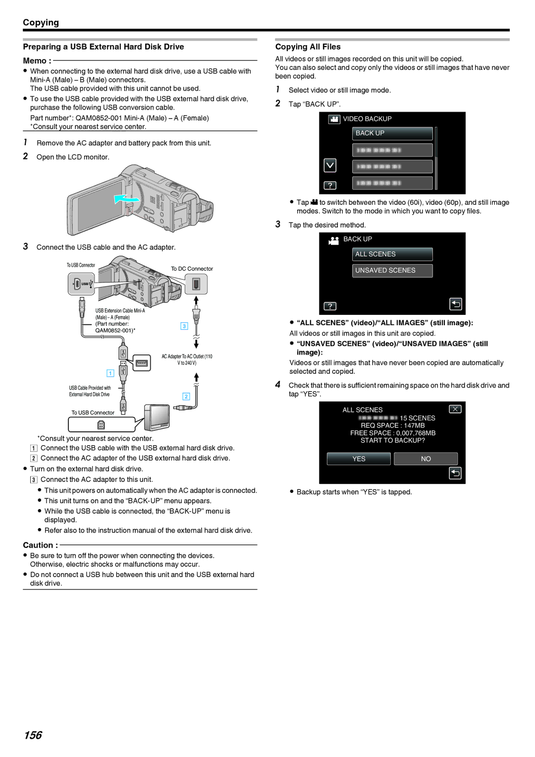 JVC LYT2473-002A manual 156, Preparing a USB External Hard Disk Drive Memo, Consult your nearest service center 