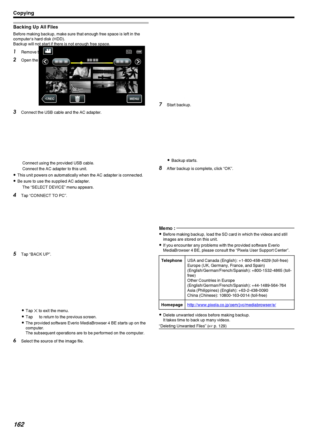 JVC LYT2473-002A manual 162, Backing Up All Files 