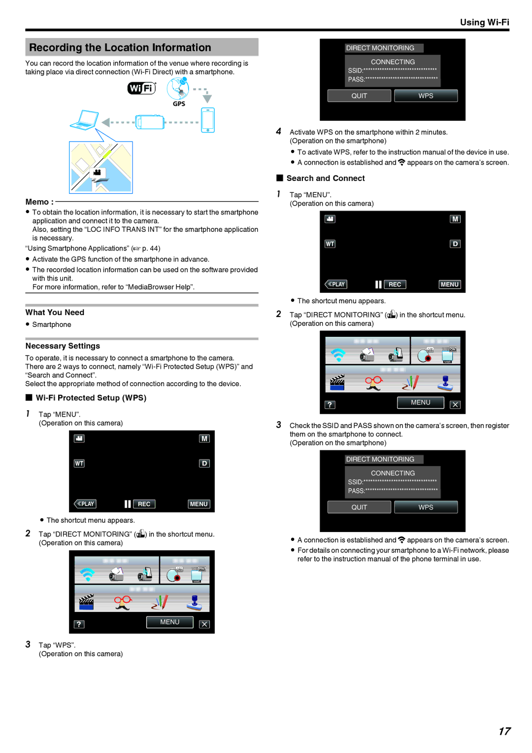 JVC LYT2473-002A manual Recording the Location Information, Smartphone 