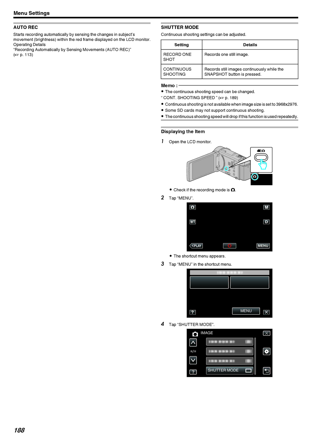 JVC LYT2473-002A manual 188, Auto REC 