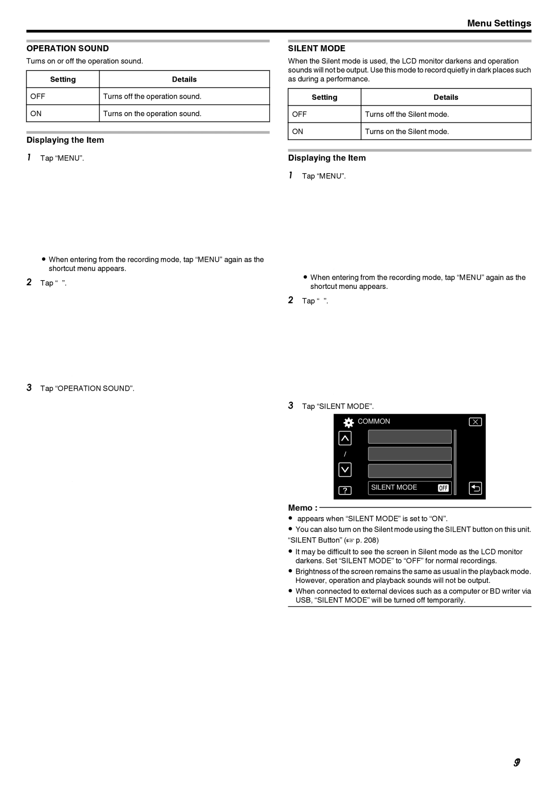 JVC LYT2473-002A manual 199, Operation Sound, Silent Mode 