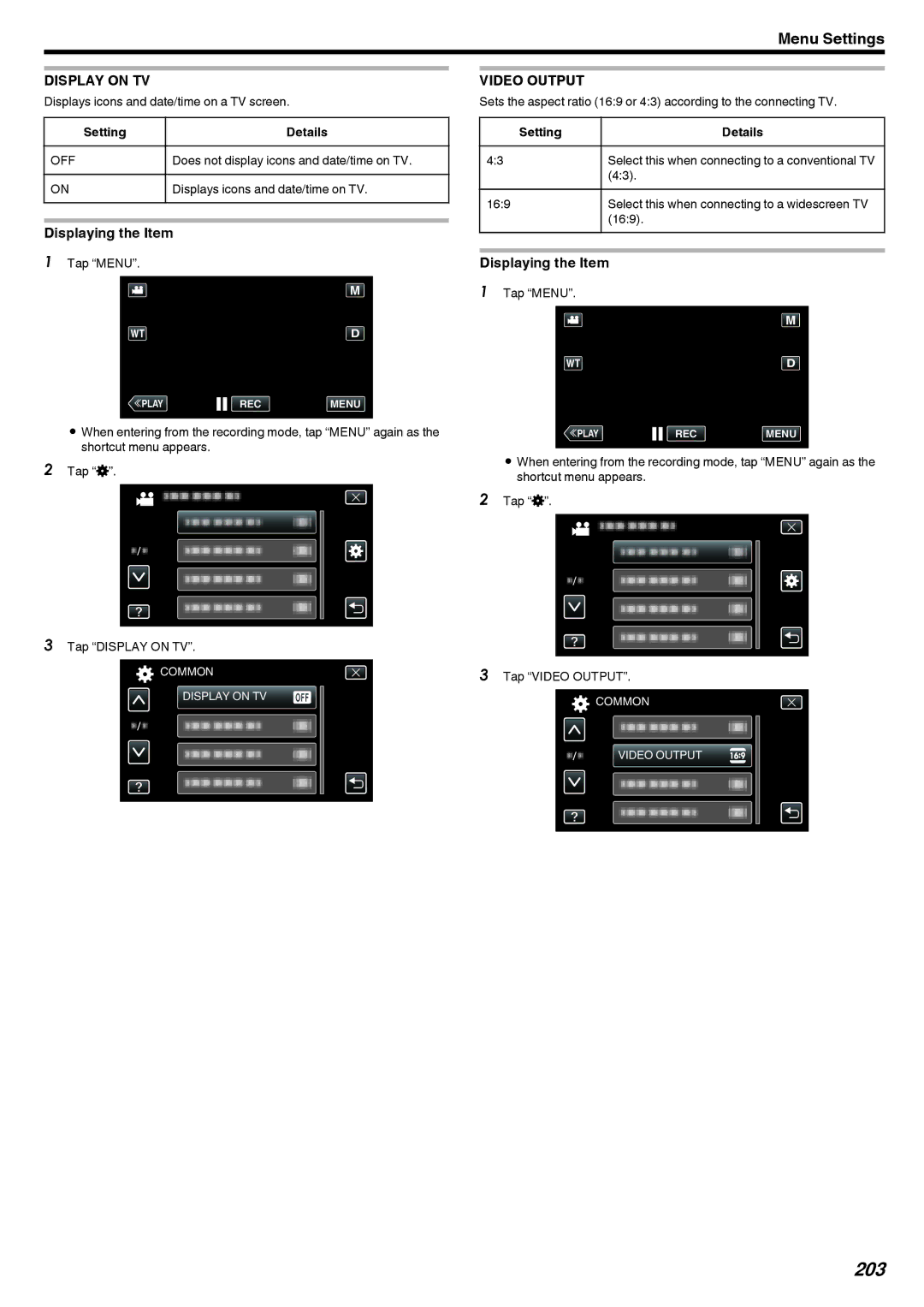 JVC LYT2473-002A manual 203, Display on TV, Video Output 