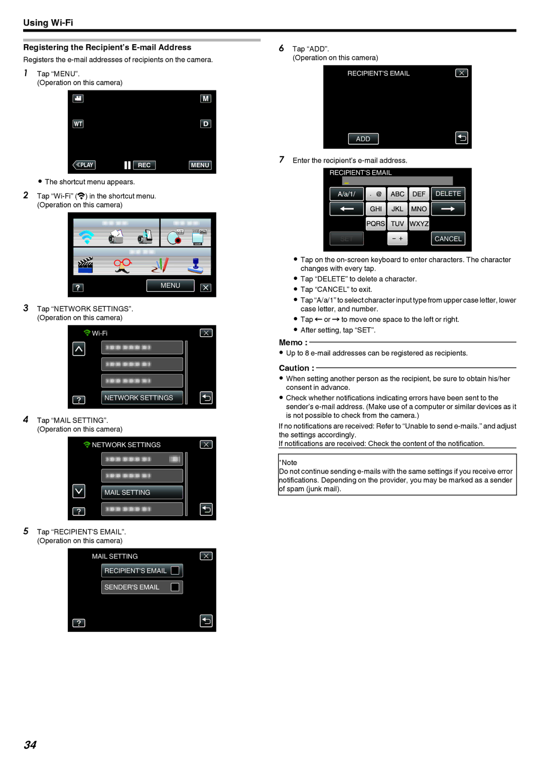 JVC LYT2473-002A manual Registering the Recipient’s E-mail Address, Tap ADD Operation on this camera 