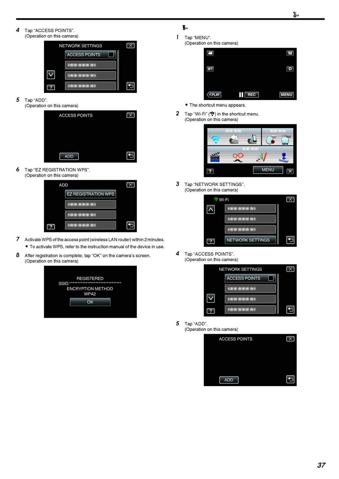 JVC LYT2473-002A manual Search and Register, Tap Access POINTS. Operation on this camera 