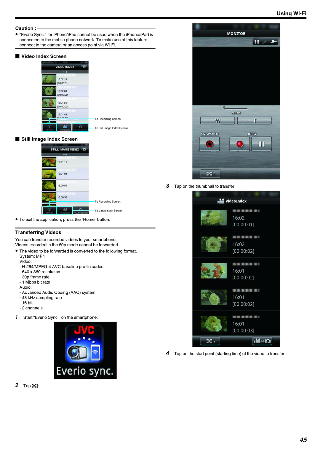 JVC LYT2473-002A Transferring Videos, Tap on the thumbnail to transfer, To exit the application, press the Home button 