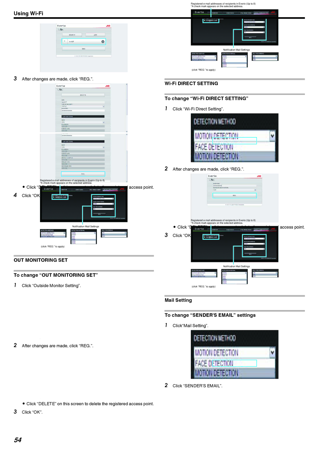 JVC LYT2473-002A manual To change OUT Monitoring SET, Wi-Fi Direct Setting To change Wi-Fi Direct Setting 