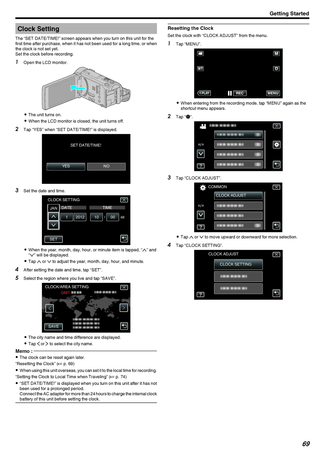 JVC LYT2473-002A manual Clock Setting, Resetting the Clock, Set the date and time 