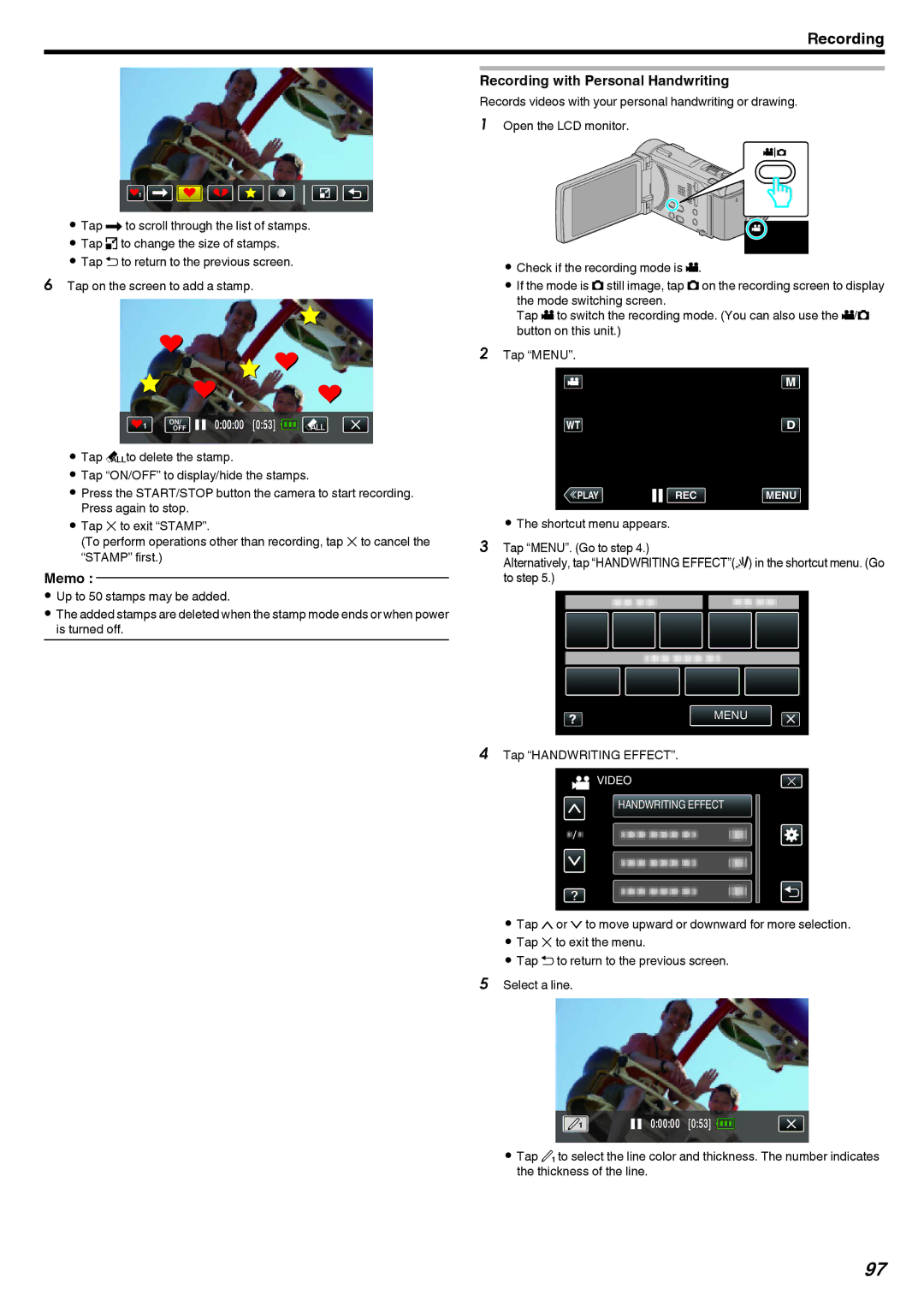 JVC LYT2473-002A manual Recording with Personal Handwriting, Tap Handwriting Effect 