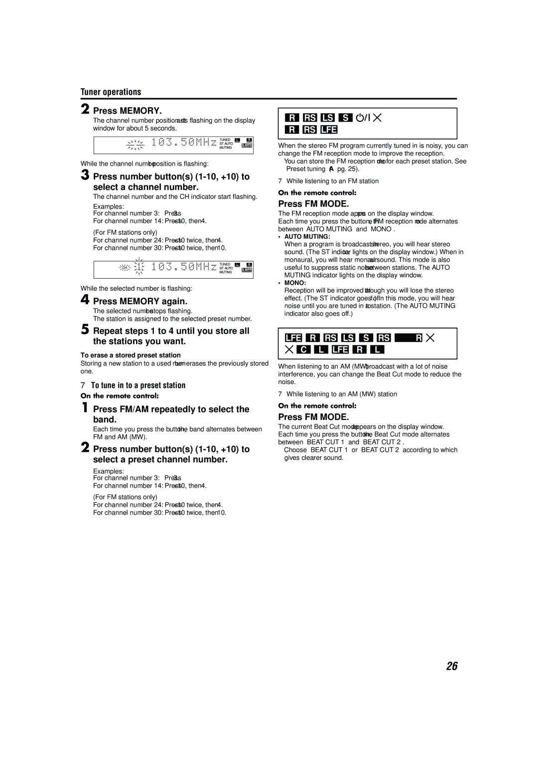 JVC M45 manual Selecting the FM, Reception mode, Reducing the noise of AM MW broadcast 