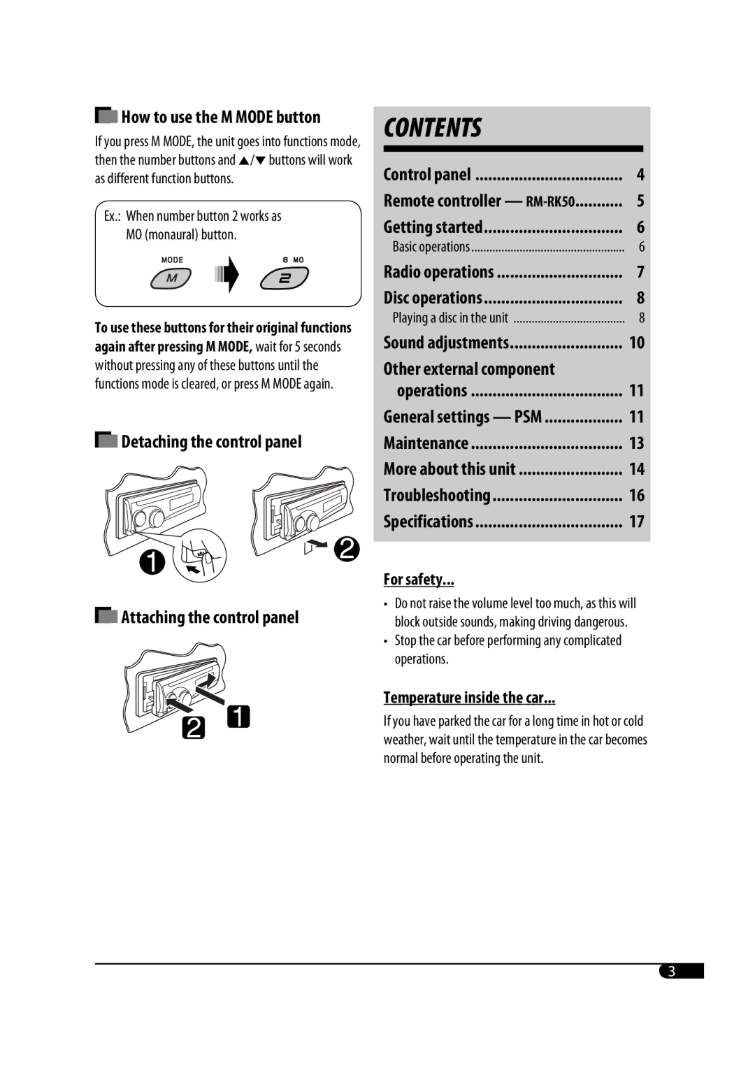 JVC MA372IEN user service How to use the M Mode button, Control panel, Maintenance 