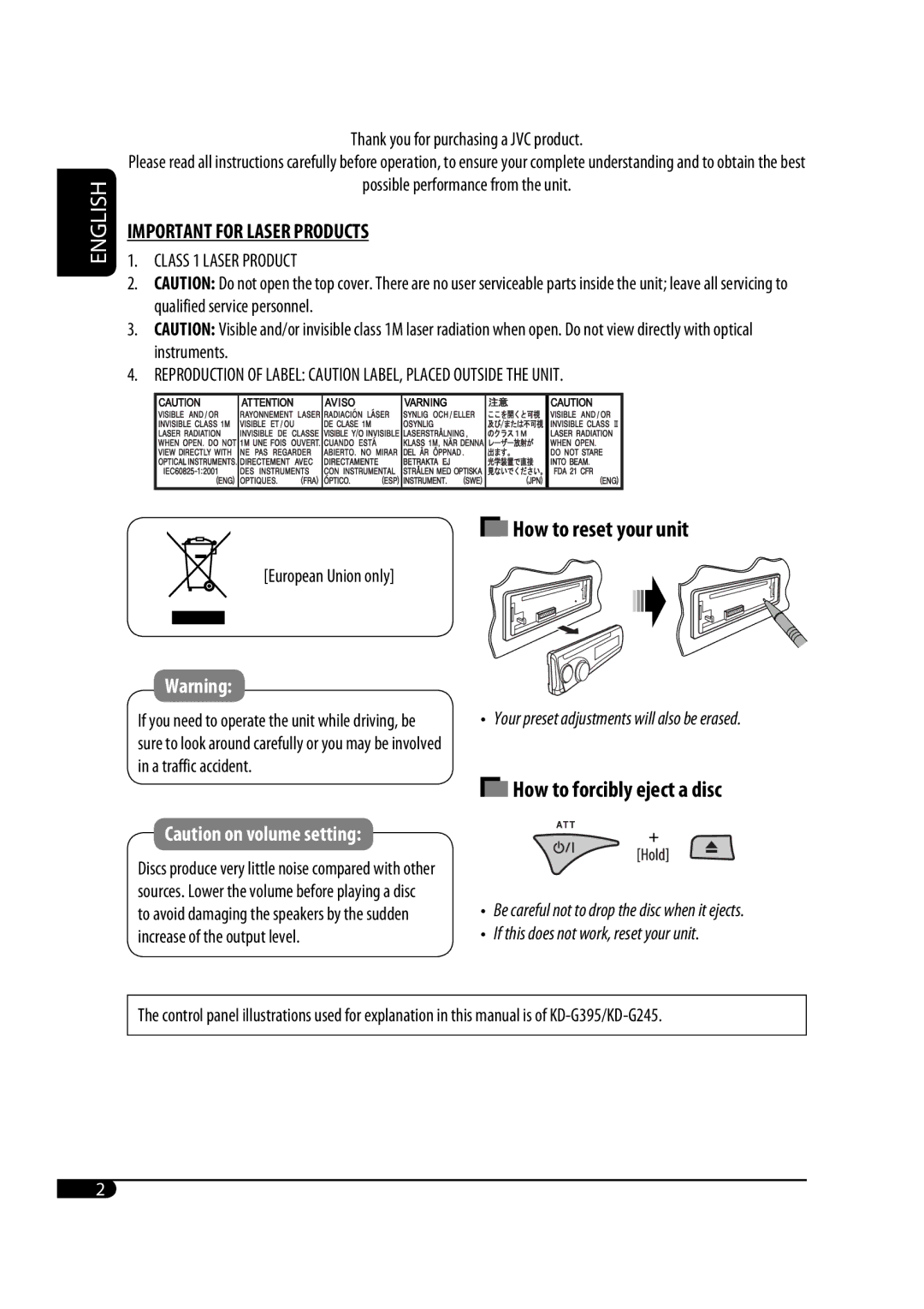 JVC MA372IEN user service How to reset your unit 