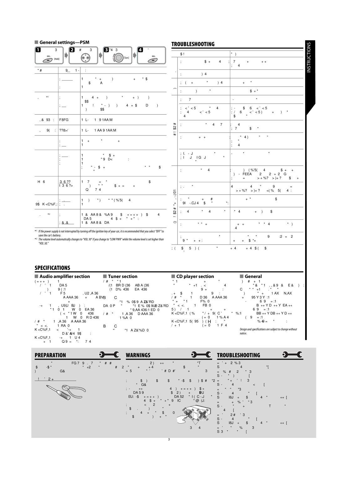 JVC MA372IEN user service Symptoms Remedies/Causes General 