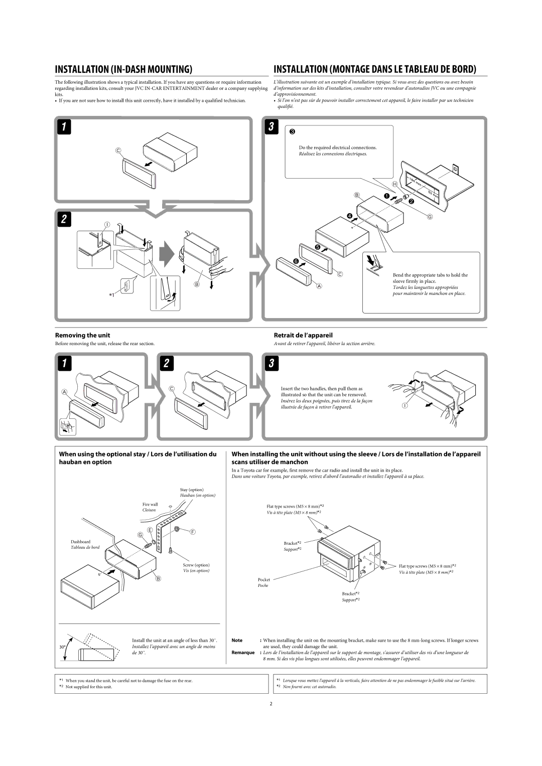 JVC MA372IEN user service Installation Montage Dans LE Tableau DE Bord, Retrait de l’appareil 