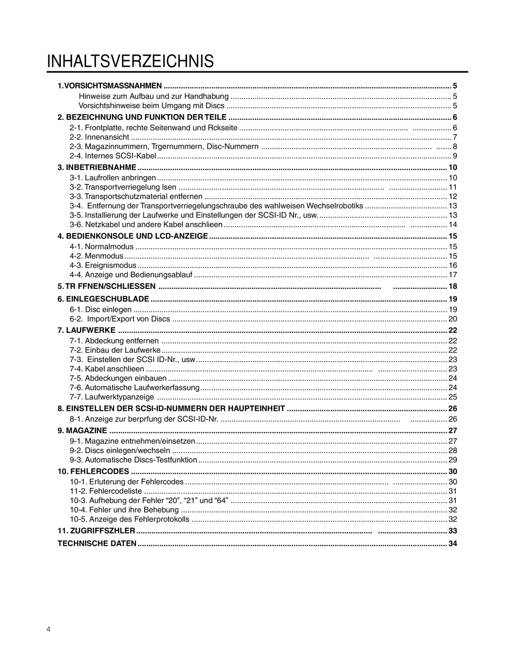 JVC MC-8200LU, MC-8600LU manual Inhaltsverzeichnis, Magazinnummern, Trägernummern, Disc-Nummern 