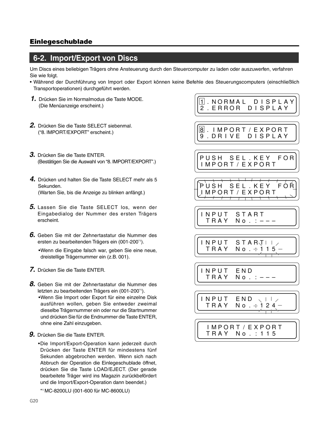 JVC MC-8200LU, MC-8600LU manual Import/Export von Discs 