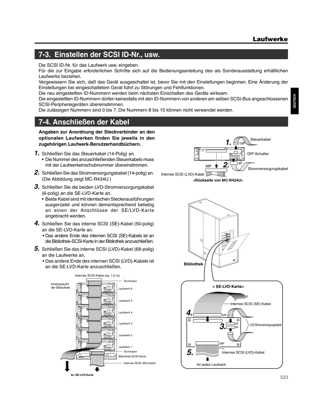 JVC MC-8600LU, MC-8200LU manual Einstellen der Scsi ID-Nr., usw, Anschließen der Kabel 