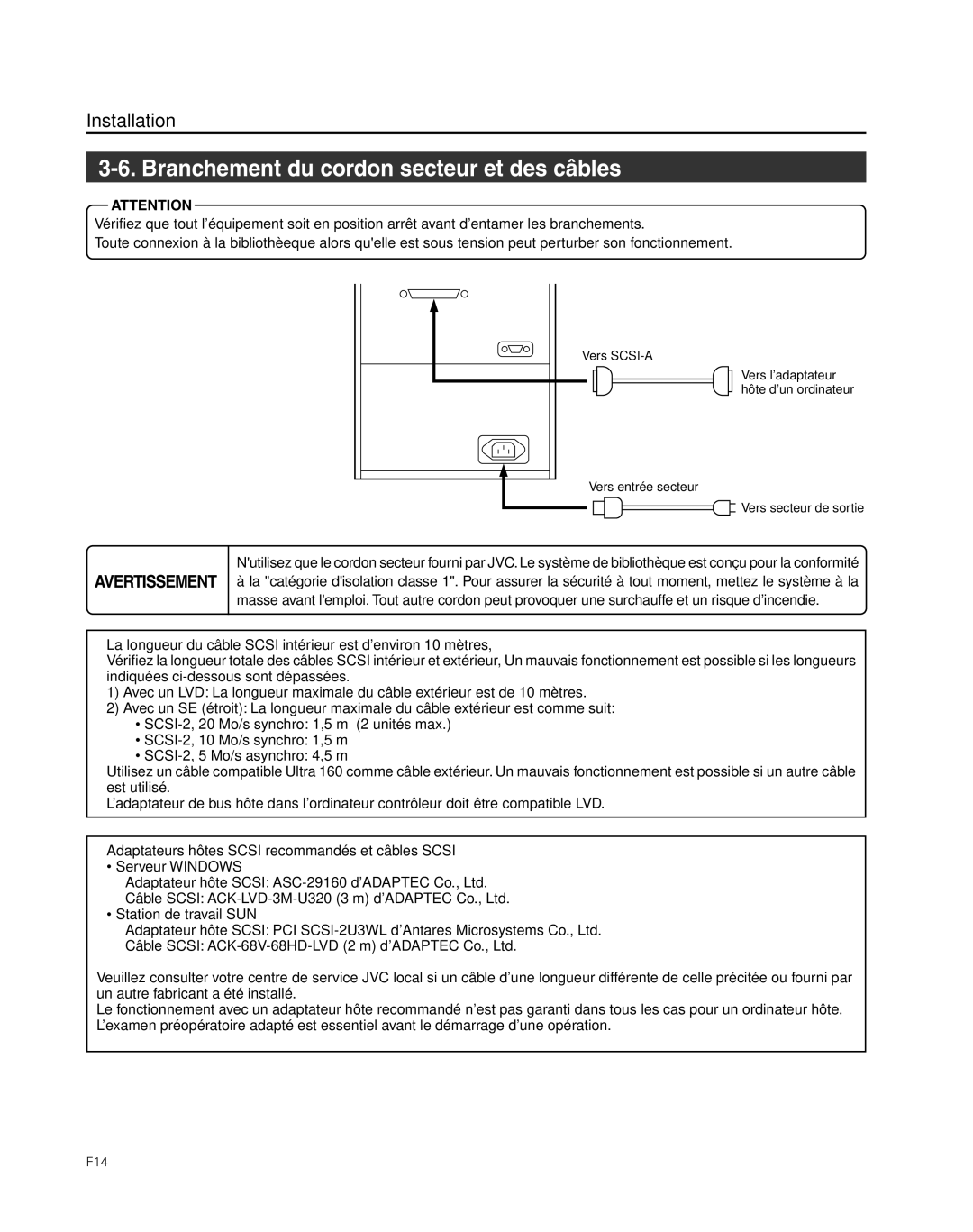 JVC MC-8200LU, MC-8600LU manual Branchement du cordon secteur et des câbles, Avertissement 