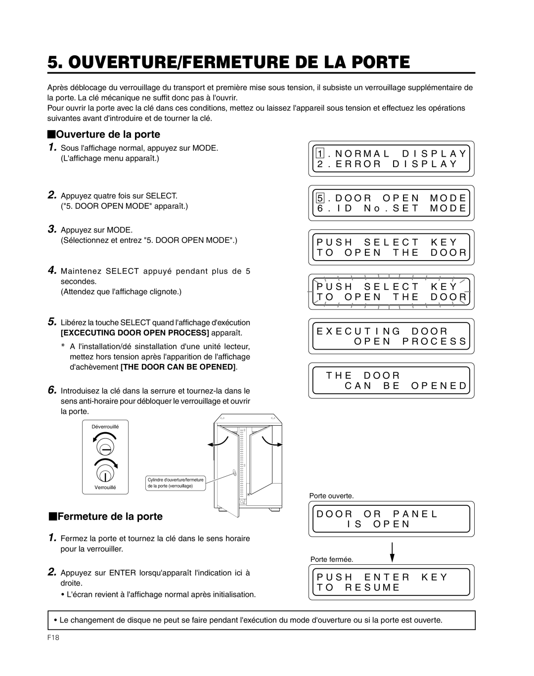 JVC MC-8200LU, MC-8600LU manual OUVERTURE/FERMETURE DE LA Porte, Ouverture de la porte 