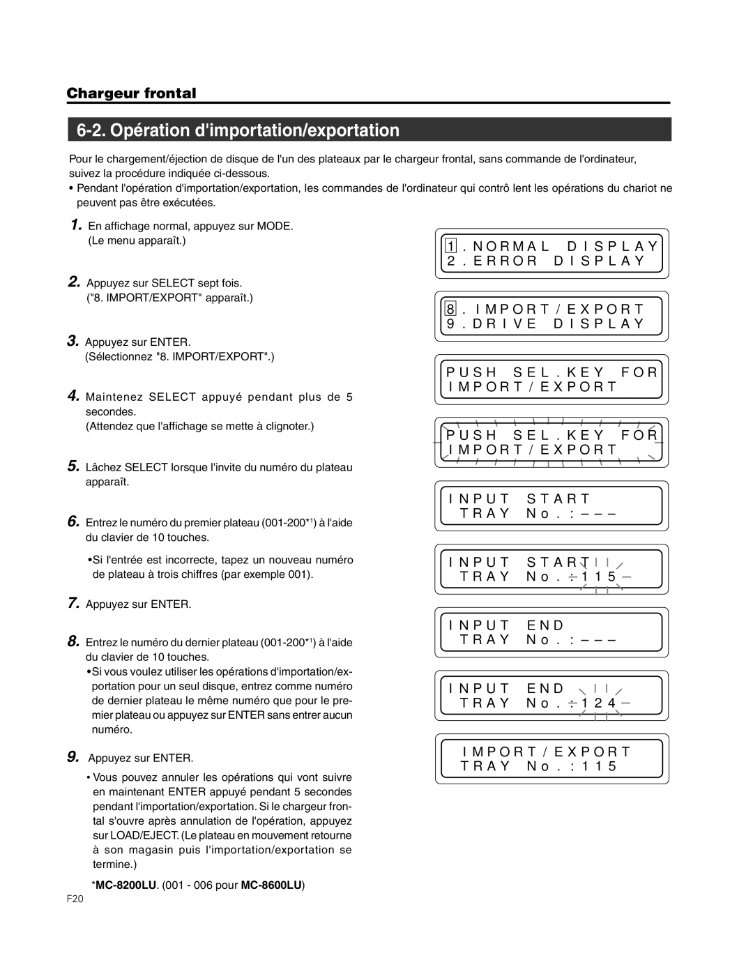 JVC MC-8200LU, MC-8600LU manual Opération dimportation/exportation, P O R T / E X P O R T 