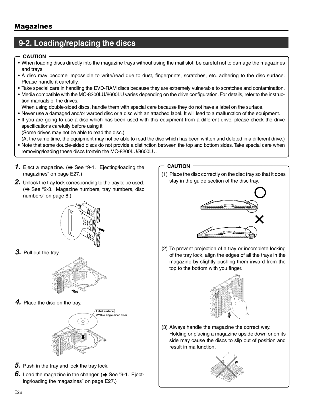 JVC MC-8600LU, MC-8200LU manual Loading/replacing the discs 