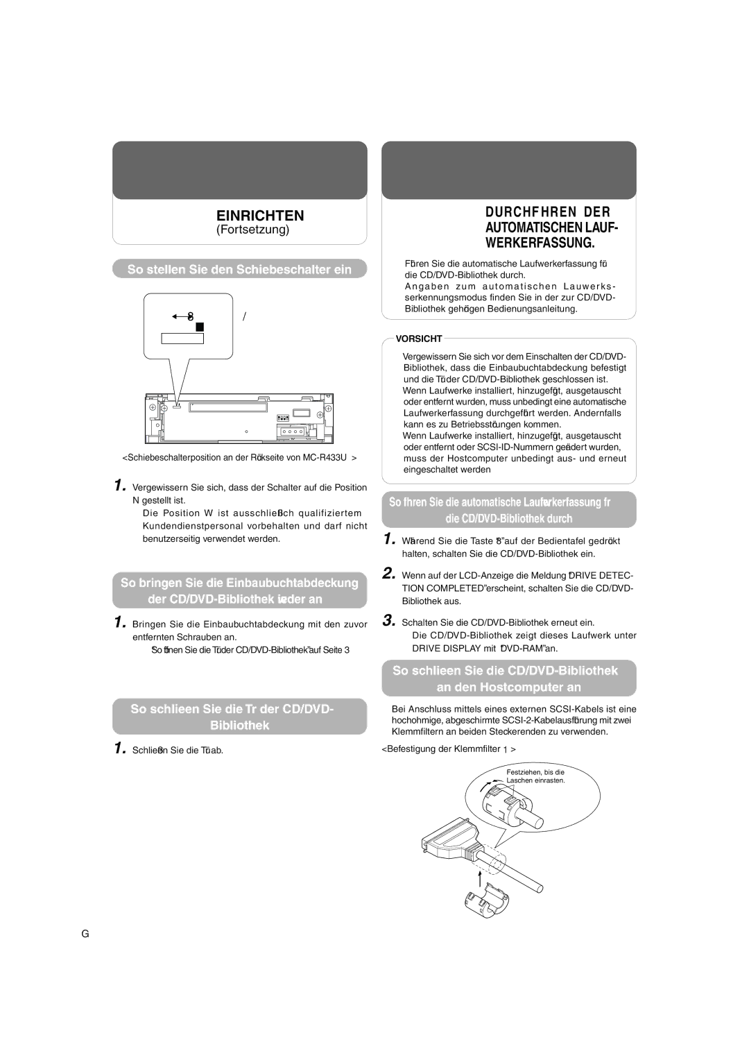 JVC MC-R433U manual Durchführen DER Automatischen Lauf Werkerfassung, So stellen Sie den Schiebeschalter ein 