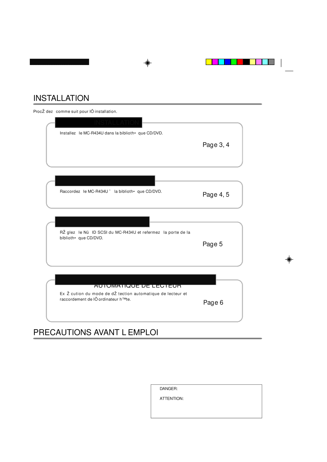 JVC MC-R434U manual Installation, Precautions Avant L’EMPLOI, Procédez comme suit pour l’installation 