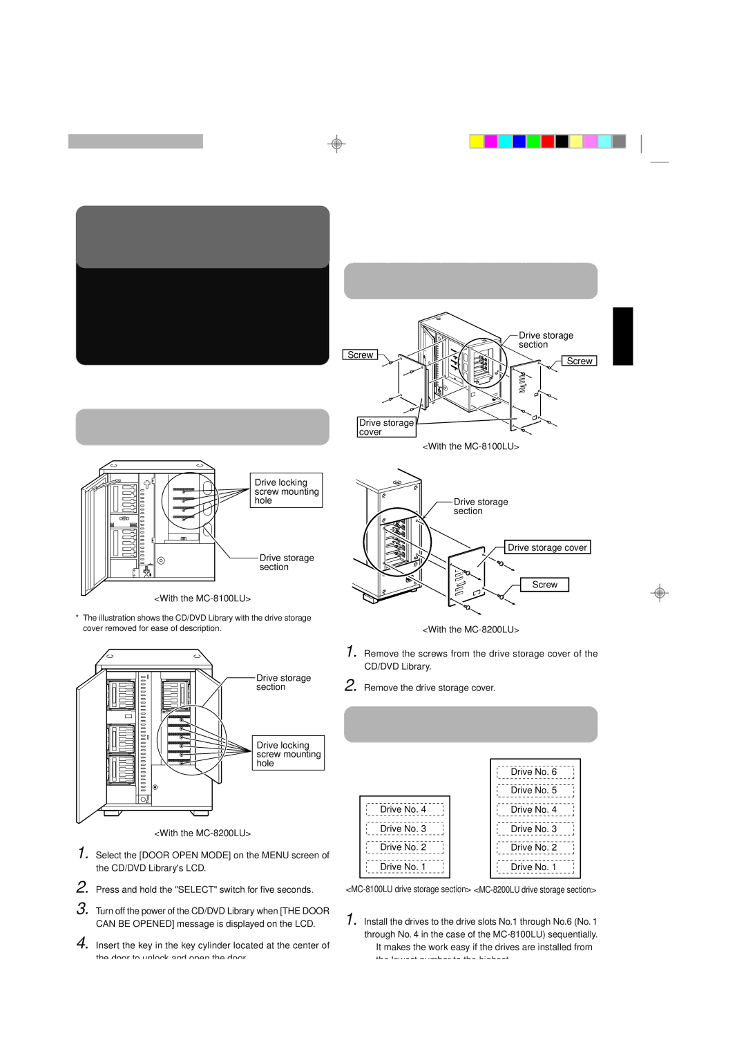 JVC manual Procedure for Opening the Door CD/DVD Library, Procedure for Determining the Setup Position for MC-R434U 