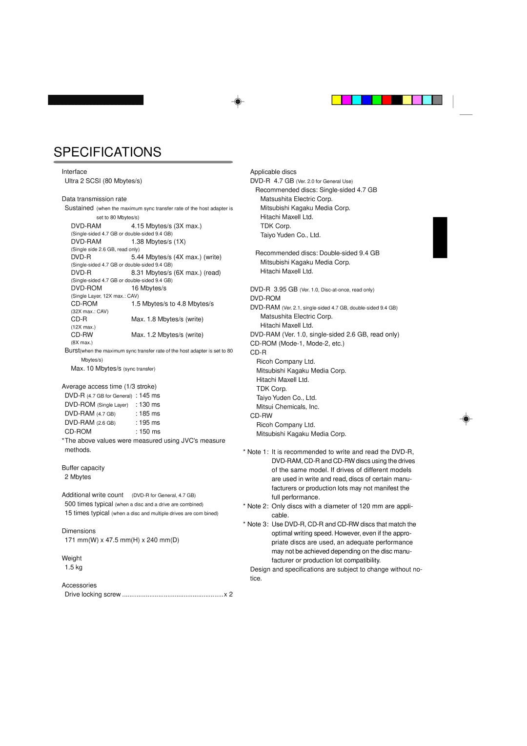 JVC MC-R434U manual Specifications 