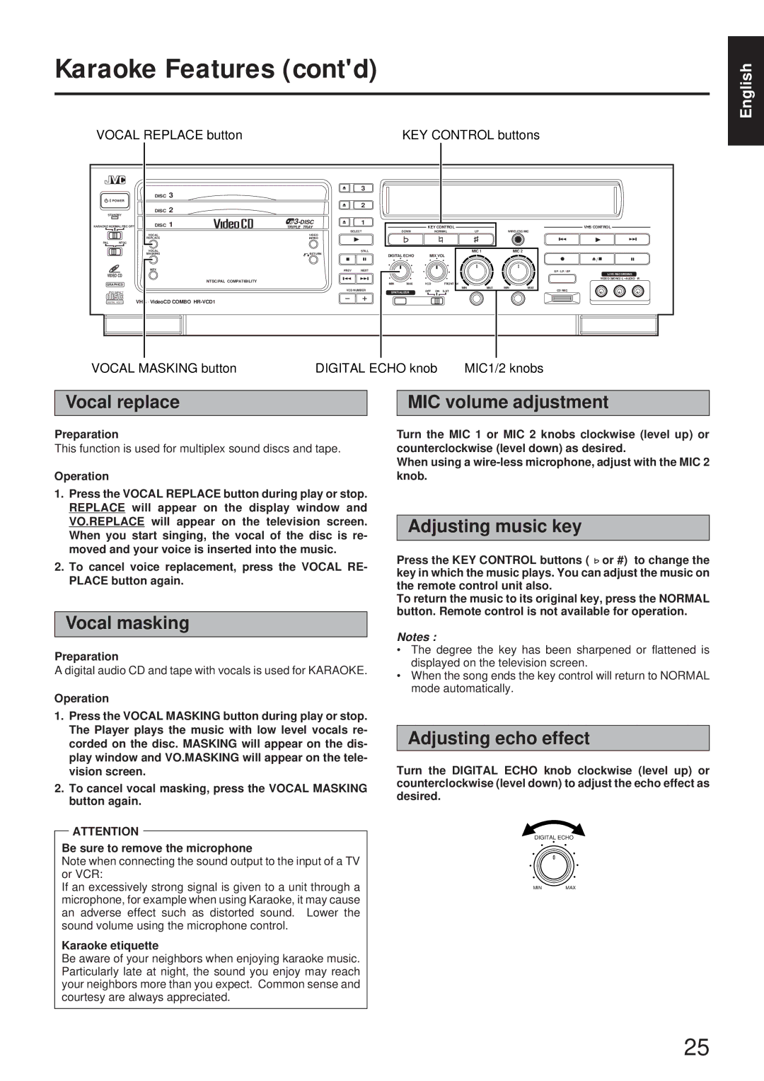 JVC HR-VCD1, MNV*SW*YP, LPT00020G2A manual Karaoke Features contd 