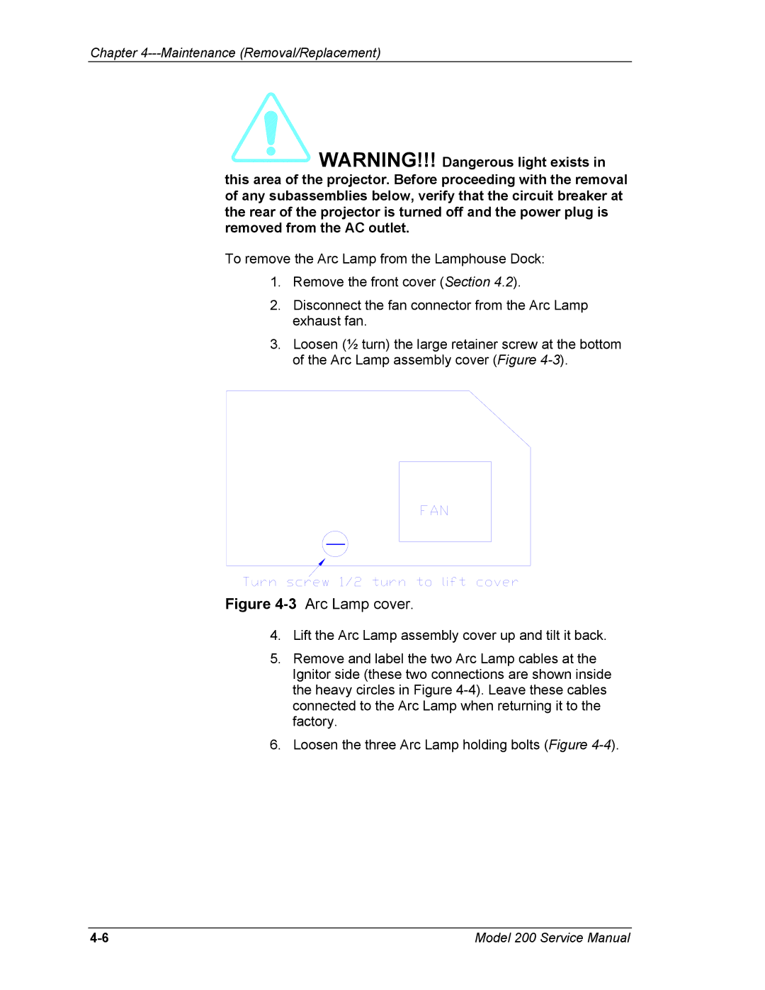 JVC Model 200 service manual 3Arc Lamp cover 