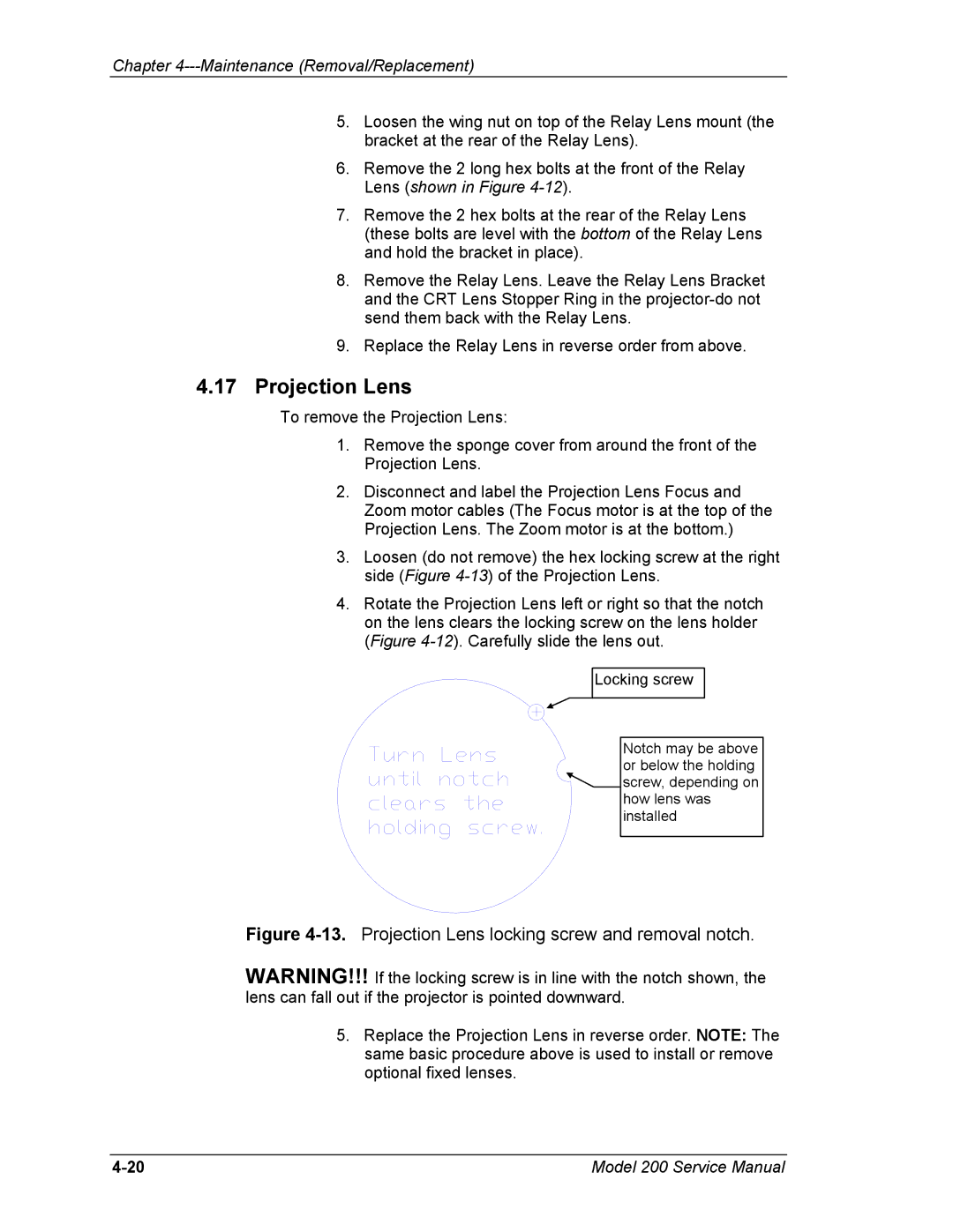 JVC Model 200 service manual Projection Lens 