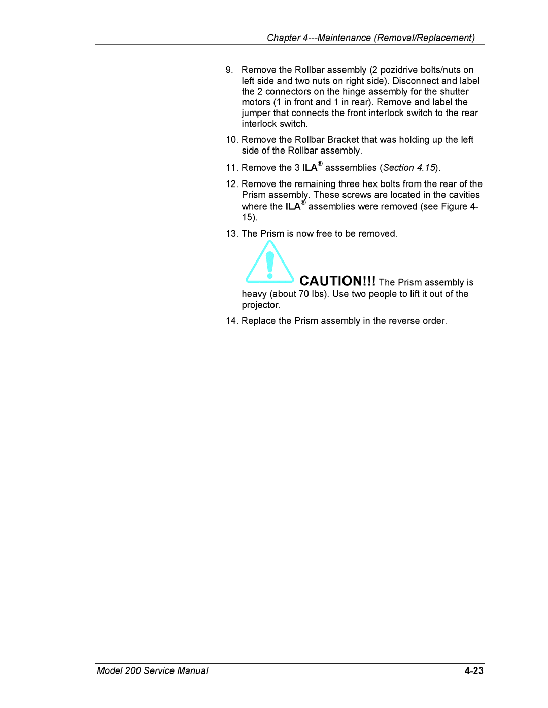 JVC Model 200 service manual Maintenance Removal/Replacement 