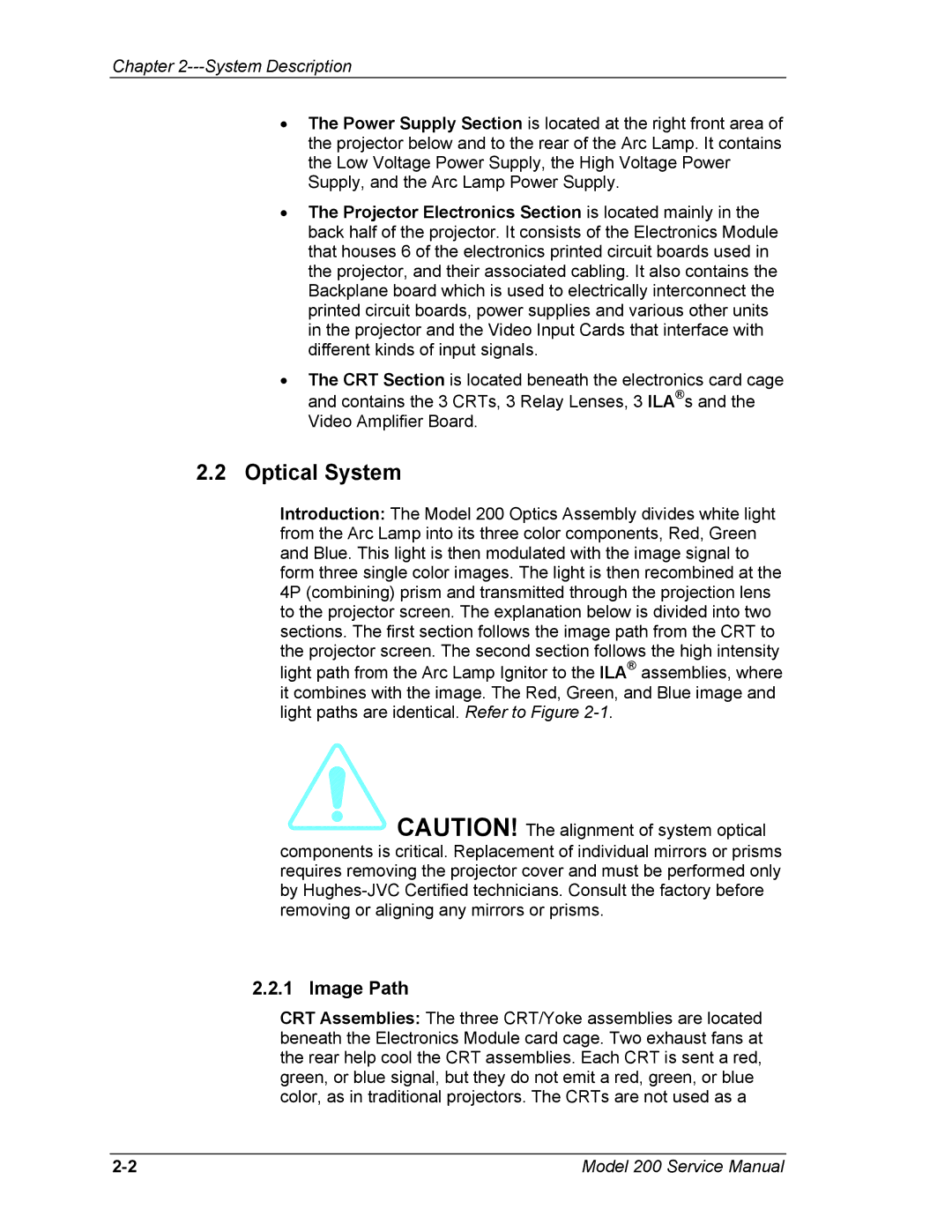 JVC Model 200 service manual Optical System, Image Path 