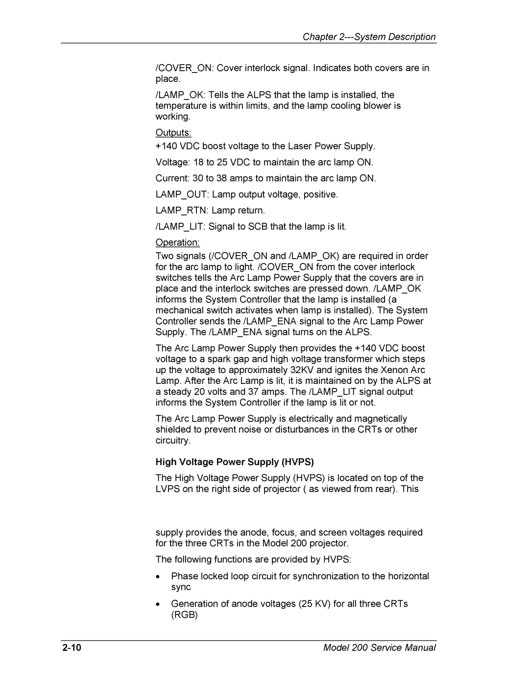 JVC Model 200 service manual High Voltage Power Supply Hvps 