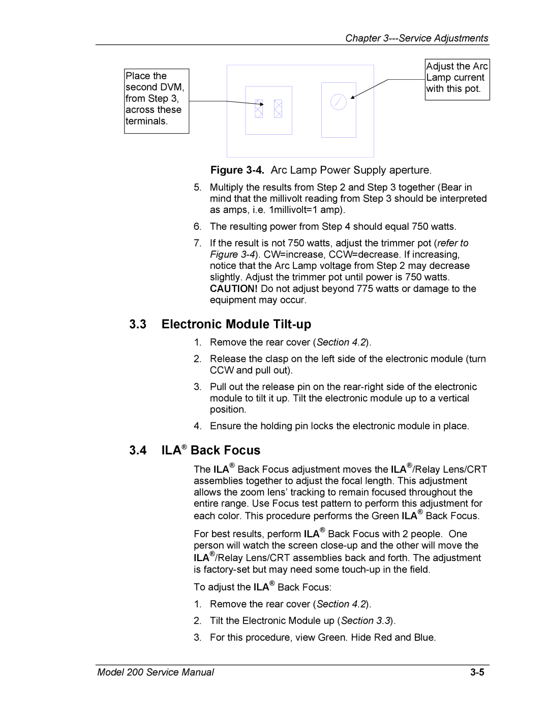 JVC Model 200 service manual Electronic Module Tilt-up, ILA Back Focus 