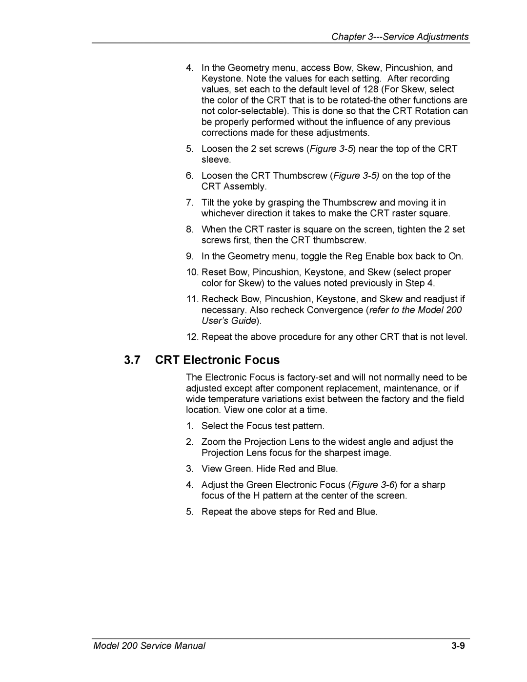 JVC Model 200 service manual CRT Electronic Focus 