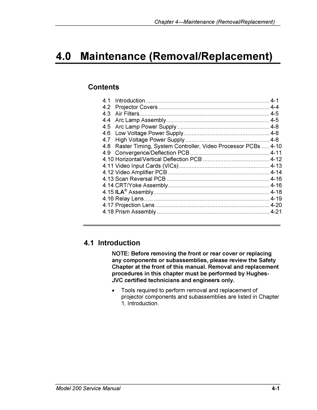 JVC Model 200 service manual Maintenance Removal/Replacement 