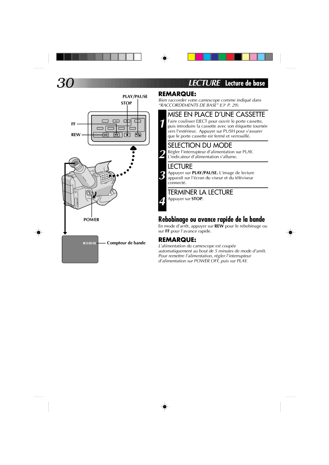 JVC Model GR-AX510 manual PLAY/PAUSE Stop REW Power, Compteur de bande 