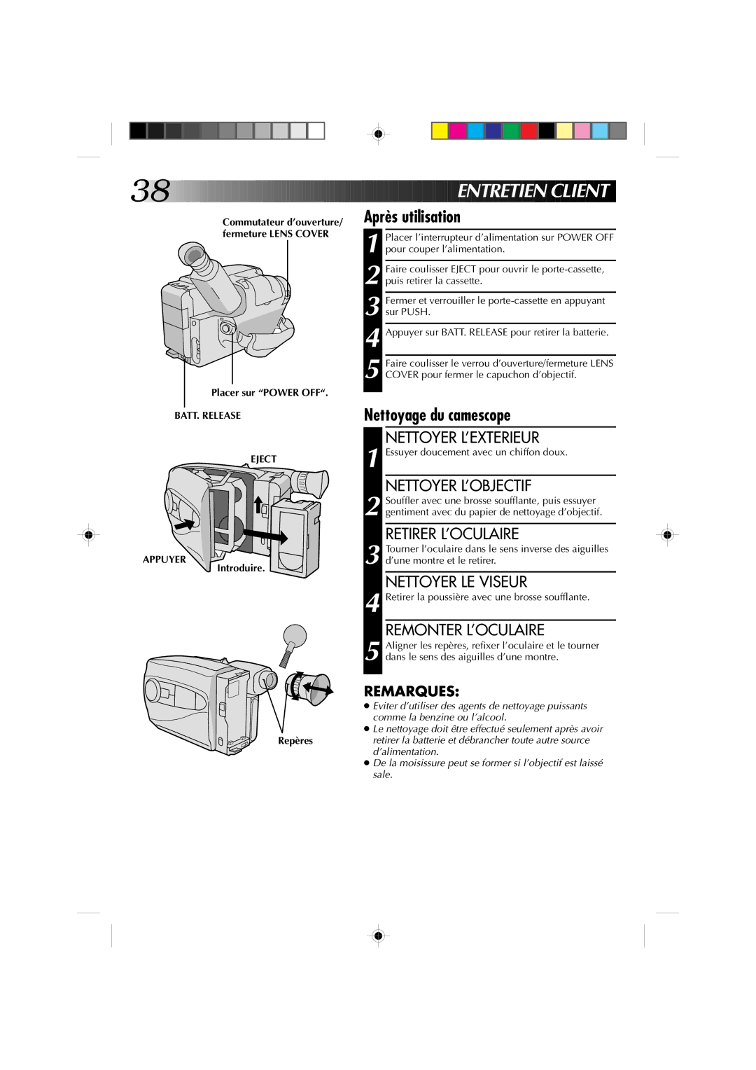 JVC Model GR-AX510 manual Ntretien C Lient, Après utilisation, Nettoyage du camescope 