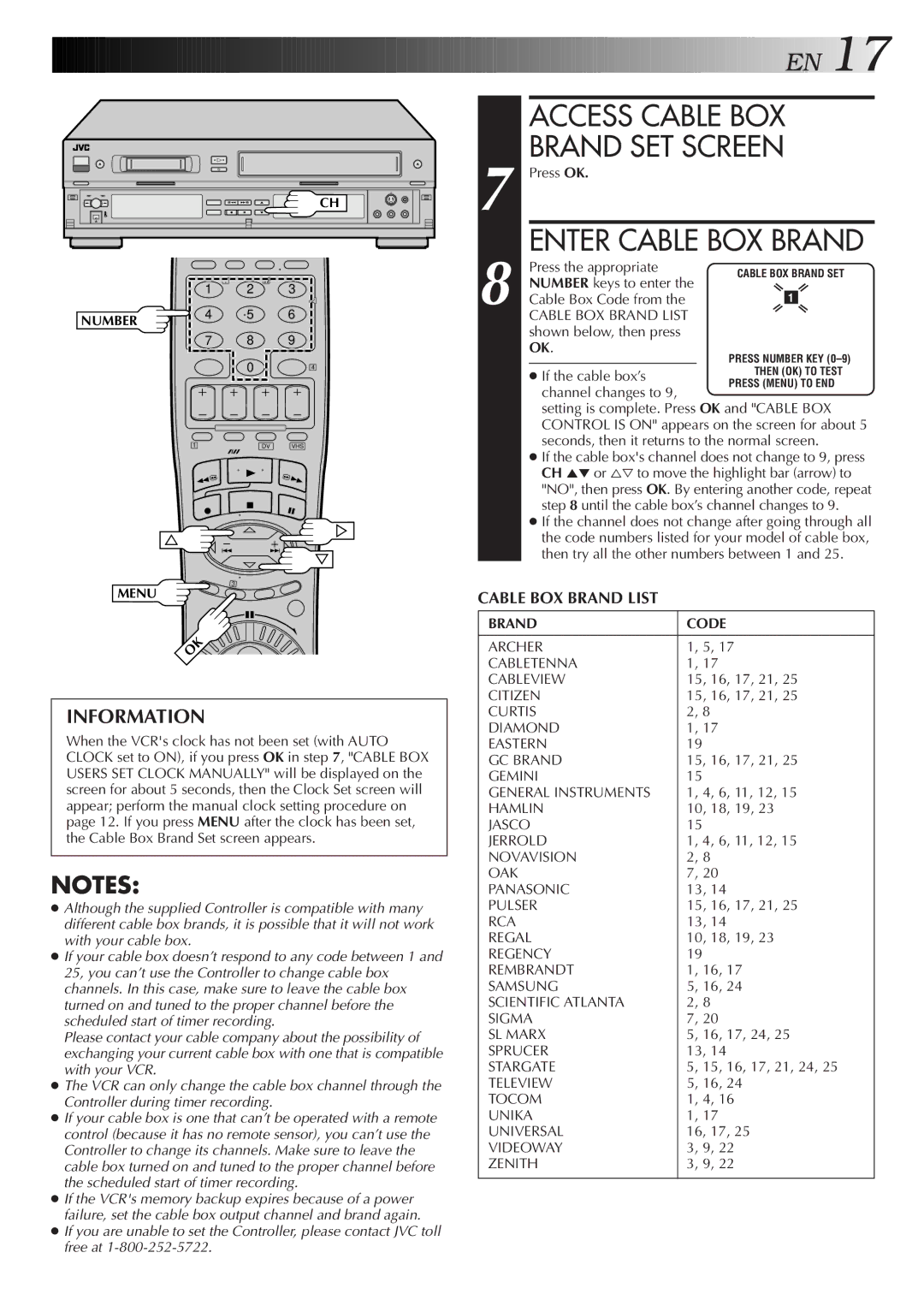 JVC Model HR-DVS1U manual Access Cable BOX Brand SET Screen, Enter Cable BOX Brand, Brand Code 