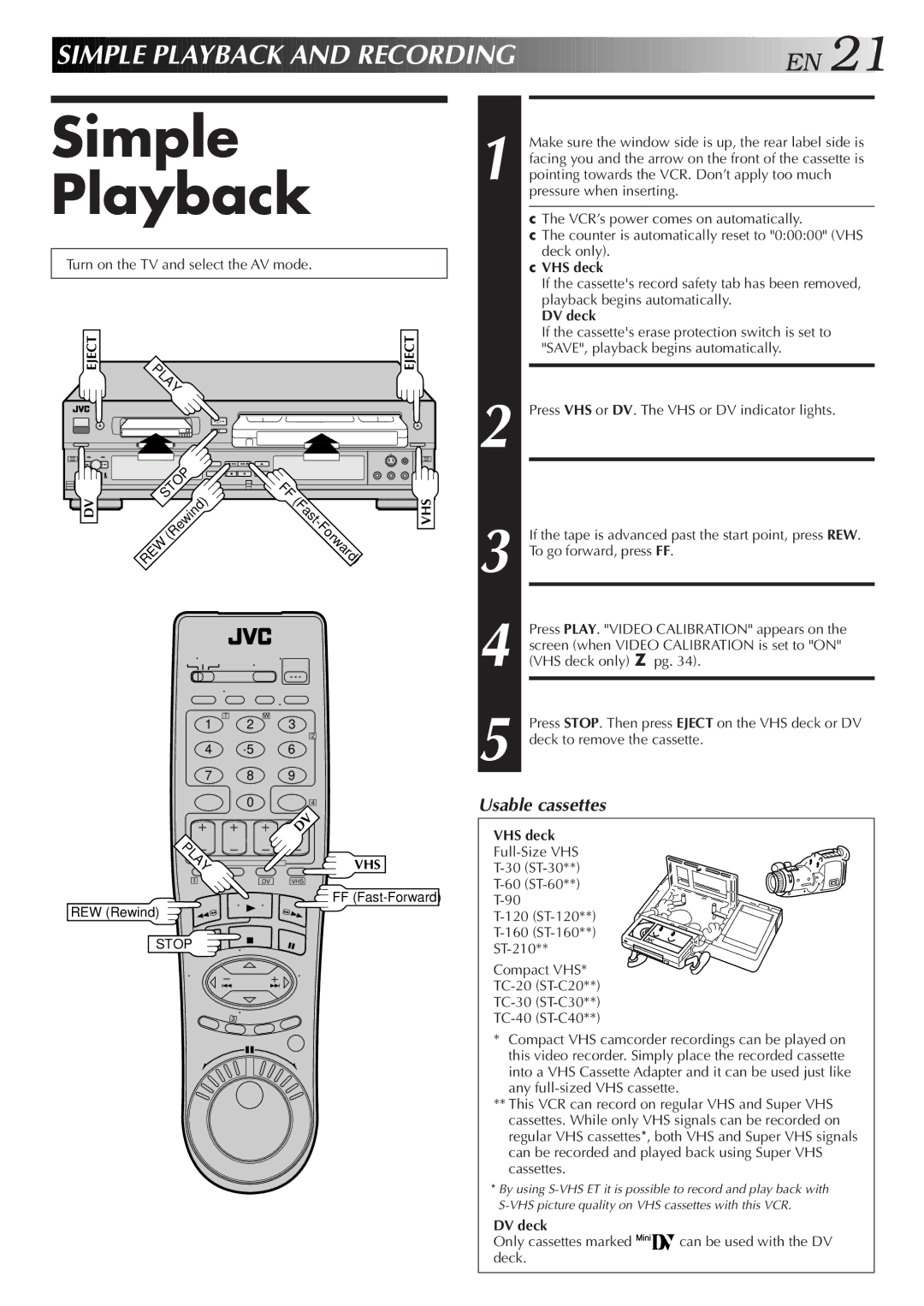 JVC Model HR-DVS1U manual Simple Playback 