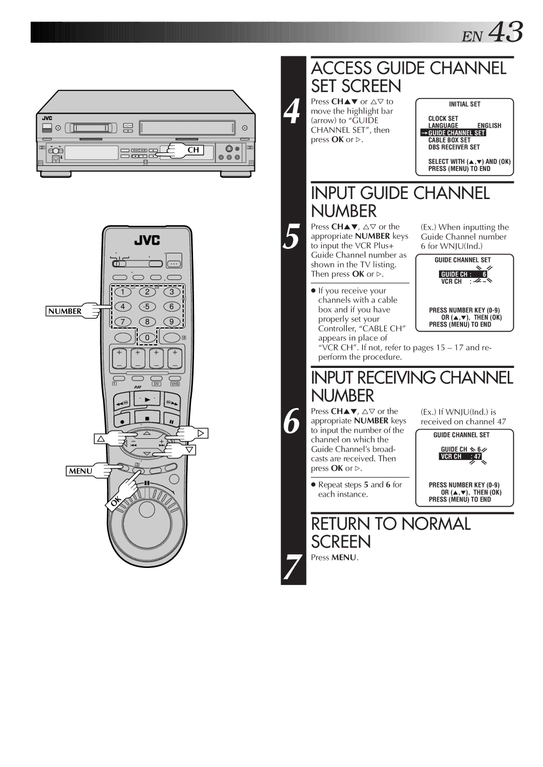 JVC Model HR-DVS1U manual Access Guide Channel SET Screen, Input Guide Channel Number, Input Receiving Channel Number 