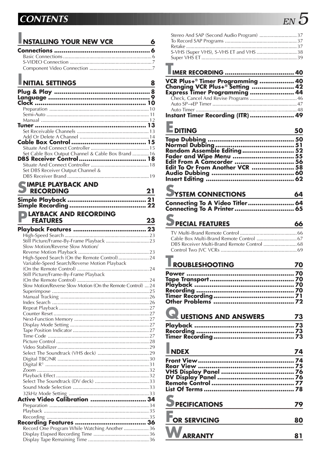 JVC Model HR-DVS1U manual Contents 