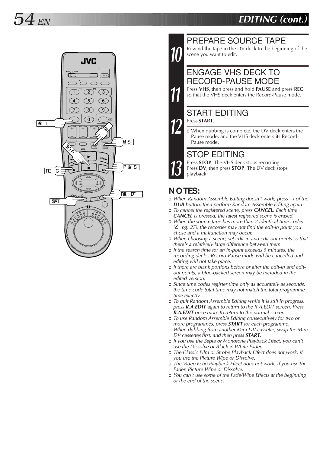 JVC Model HR-DVS1U manual Editing 