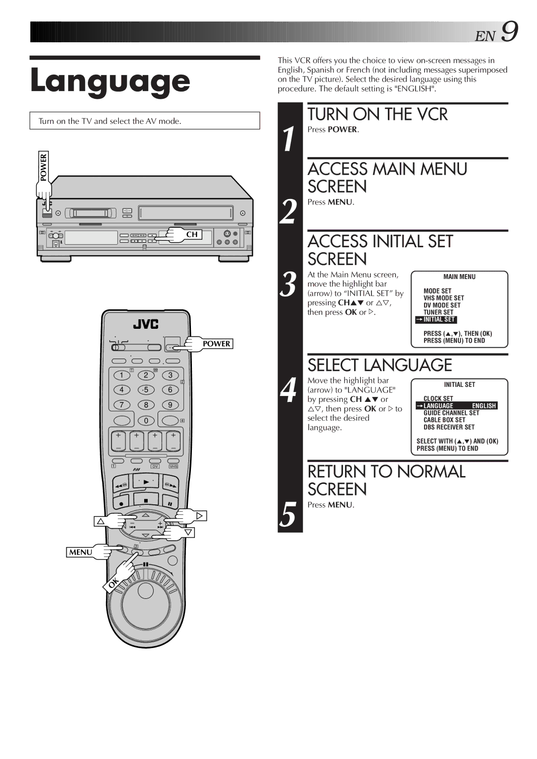 JVC Model HR-DVS1U manual Language 