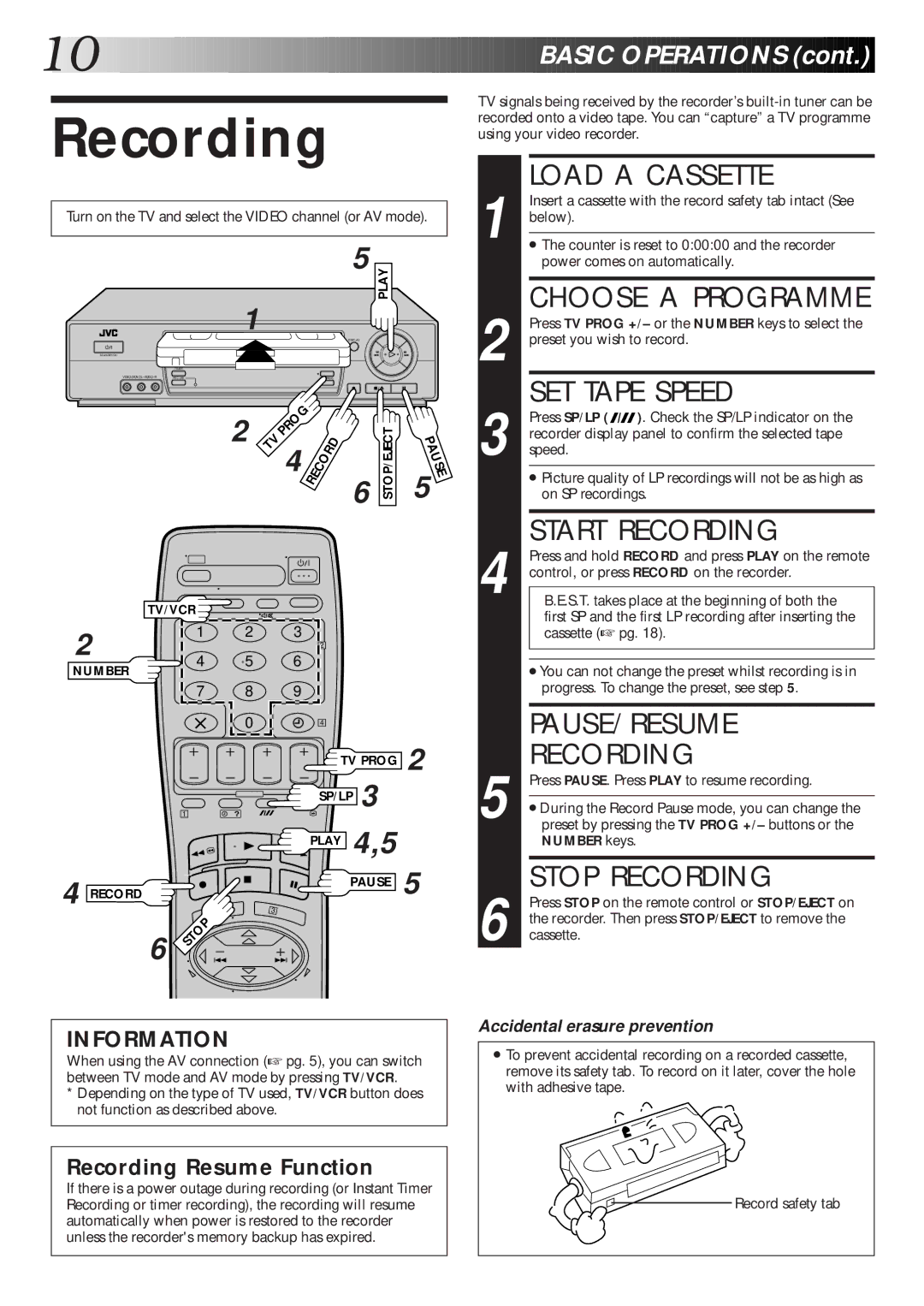 JVC Model HR-J660EK setup guide Recording 