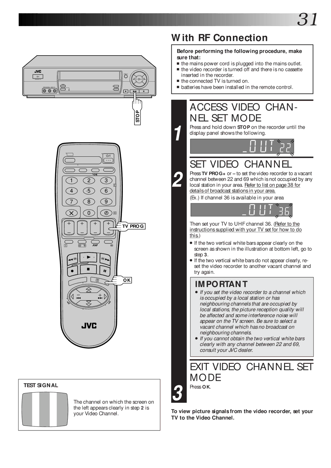 JVC Model HR-J660EK setup guide Access Video Chan NEL SET Mode, With RF Connection 