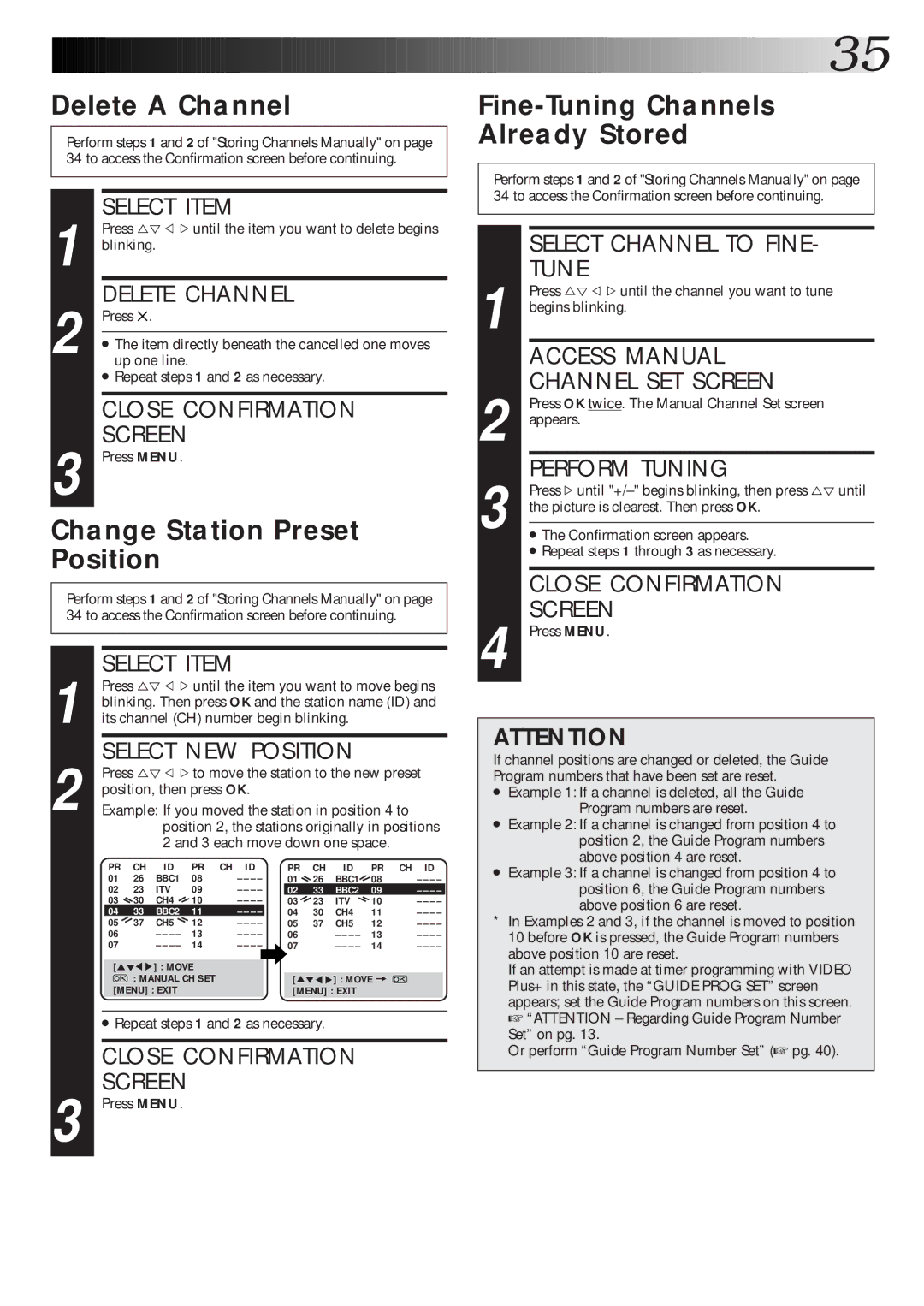 JVC Model HR-J660EK setup guide Delete a Channel, Change Station Preset, Position 