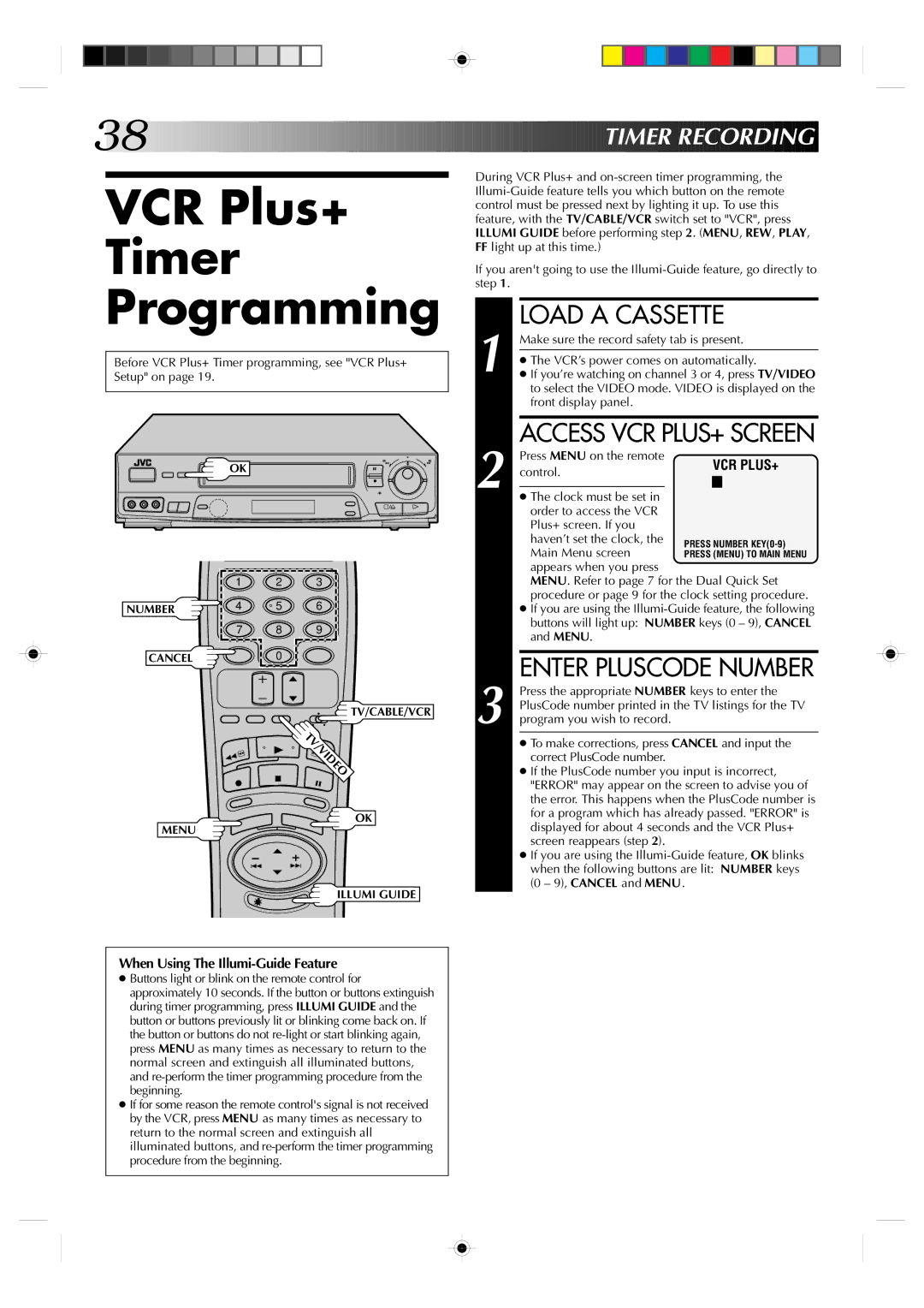 JVC Model HR-VP639U manual VCR Plus+ Timer Programming, Access VCR PLUS+ Screen, Enter Pluscode Number, Timer Recording 