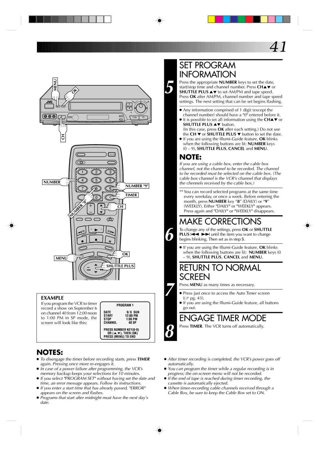 JVC Model HR-VP639U manual SET Program Information, Shuttle Plus 5 button 